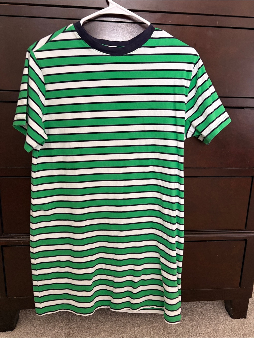 Women’s Green & White Striped Crew Neck T-Shirt dress